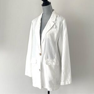 GAP Women's Linen Blend White Brazier Jacket Sz L Relaxed Fit Vacation Chic
